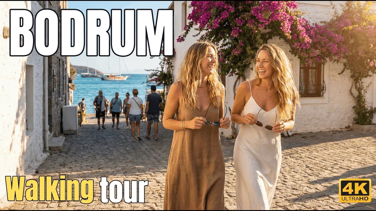 Bodrum Walking Tour 4K - Stunning Aegean Views & White Houses by the Sea