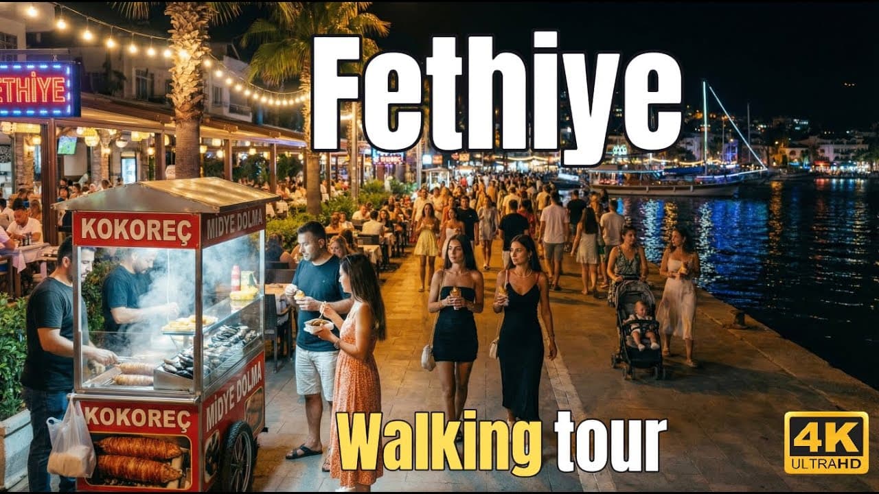 Fethiye Night Walking Tour 🇹🇷 Lively Street Food & Promenade (4K 60fps)