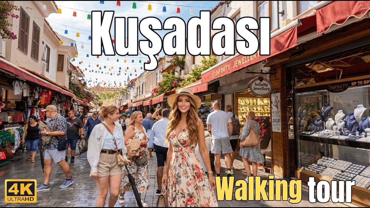 Kuşadası Walking Tour 4K 🇹🇷 - Old Town, Bazaar, Port & Seaside