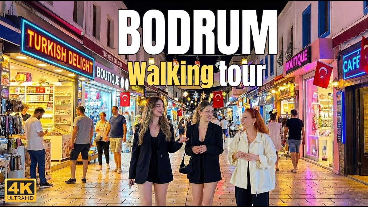 Bodrum, Turkey Night Walking Tour - Streets, Coast & Evening Atmosphere in 4K