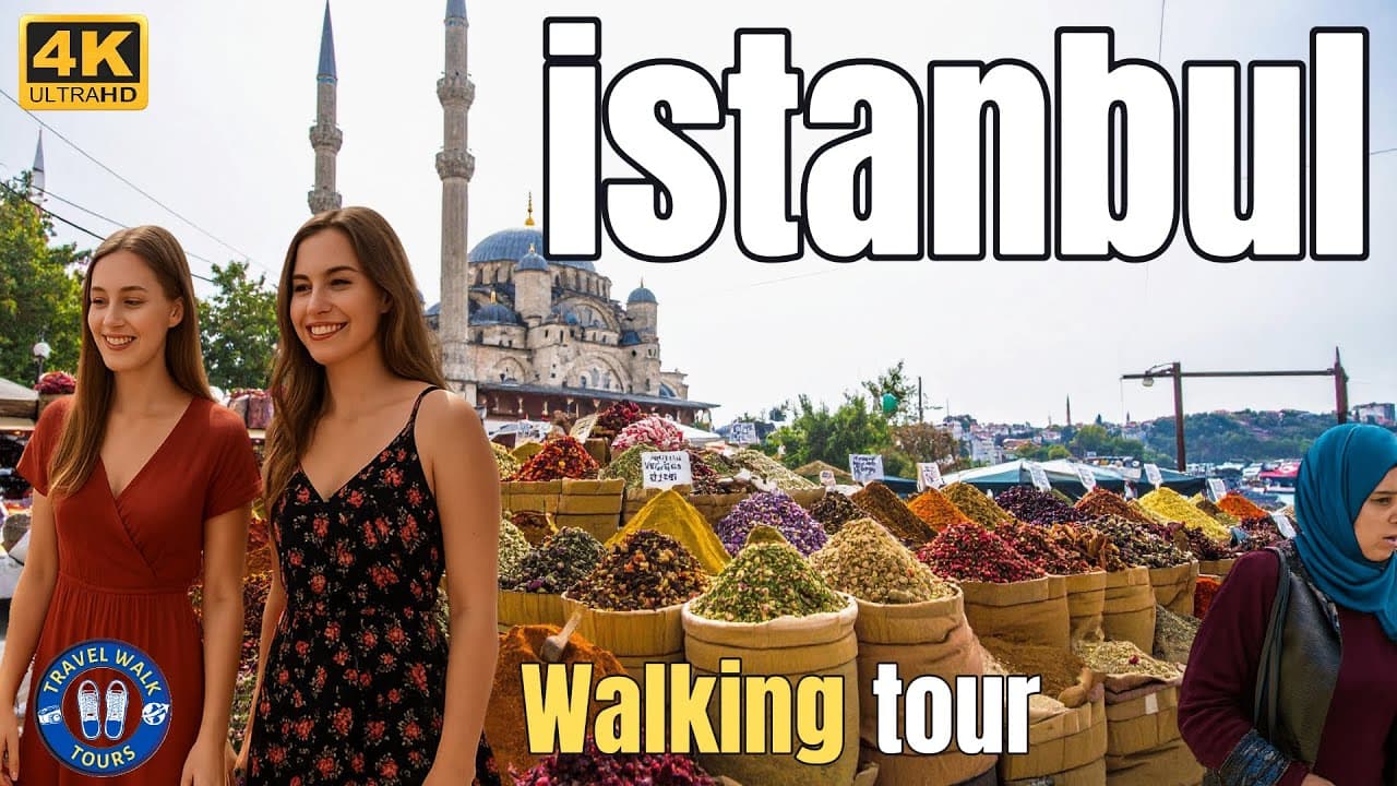 Istanbul Turkey Walking Tour 4K: Bustling Spice Bazaar and Trendy Eminönü Shopping Streets